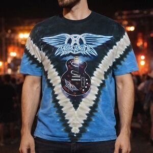 VTG Aerosmith x Liquid Blue Shirt Men M 2006 Tie Dye Classic Rock Tee Guitar AOP